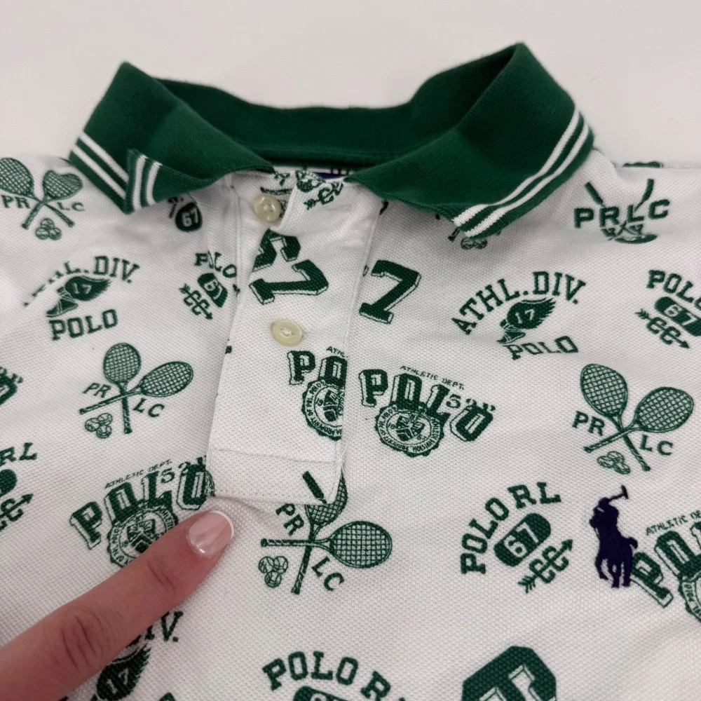 Polo Ralph Lauren Classic Fit Print Mesh Tennis Graphic Polo Shirt Green Large